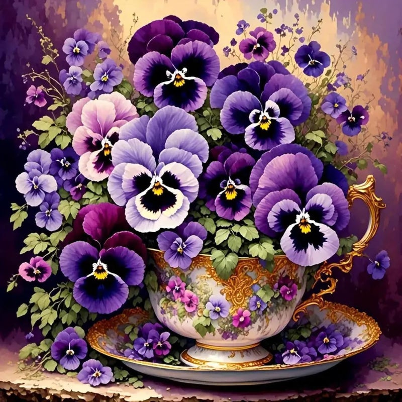 TaeYsck Purple Flowers Stamped Cross Stitch Kits for Beginner, Easy Needlepoint Counted Cross Stitch Embroidery Kits for Adults, 11CT Dimensions Printed Counted Cross Stitch Patterns Arts Craft Kits - Image 1